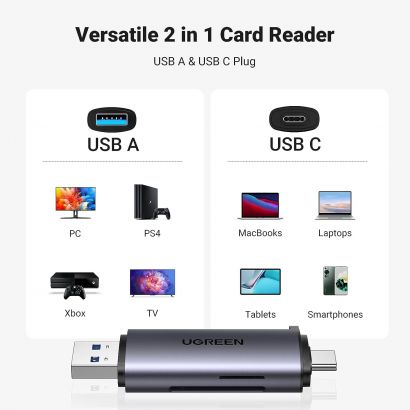 Lecteur de cartes USB, USB-C, USB 3.0, SD / microSD, Alu