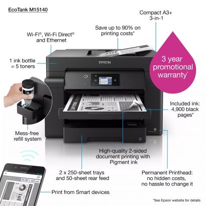 Imprimante A3 multifonction à réservoirs rechargeables Epson EcoTank M15140 (C11CJ41403)