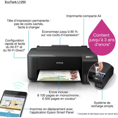 Epson EcoTank L1250 Imprimante à réservoirs rechargeables (C11CJ71403)