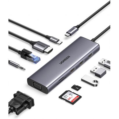 HUB USB-C Ugreen 10 en 1 (4K@30Hz HDMI, RJ45 Ethernet) (15601)